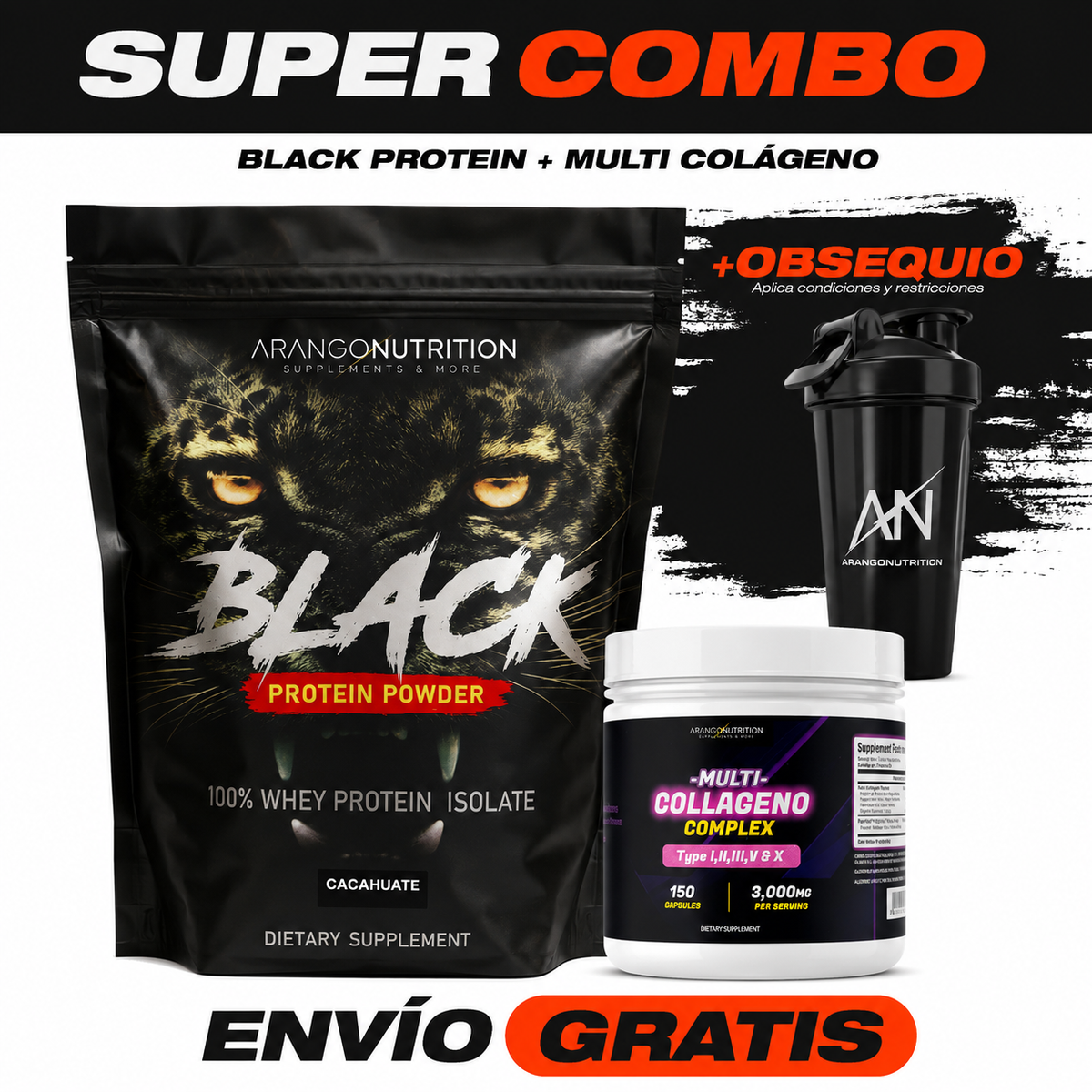 Combo Black Recovery + Collagen. Black Proteina Powder - Multi collageno complex