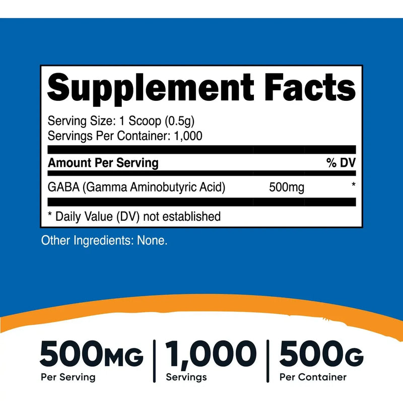 Nutricost GABA Powder — Ácido Gamma Aminobutírico 500 mg 500 g 1,000 Servicios
