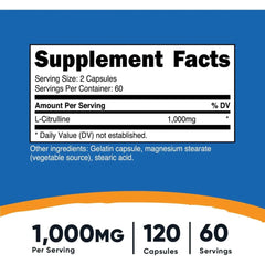 L-Citrulline Nutricost 1000 mg 120 Cápsulas 60 Servicios